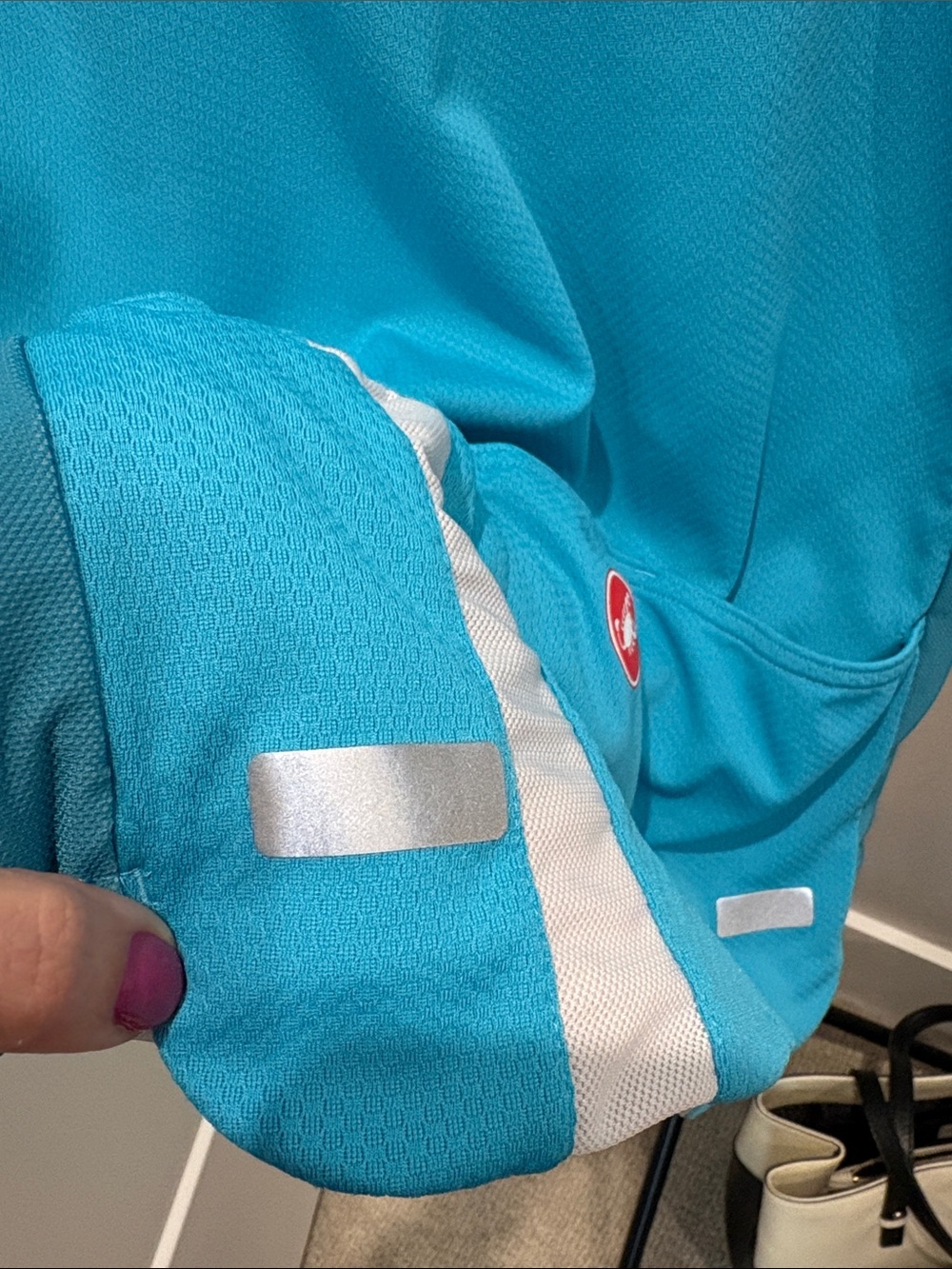 Castelli Men's Teal Full Zip Cycling Jersey with Pockets & Reflective detail - Picture 5 of 6